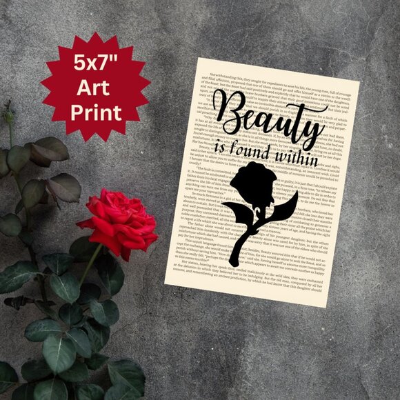 Beauty and the Beast Book Page Art Print, Bookish, Beauty is Found Within - Picture 3 of 4